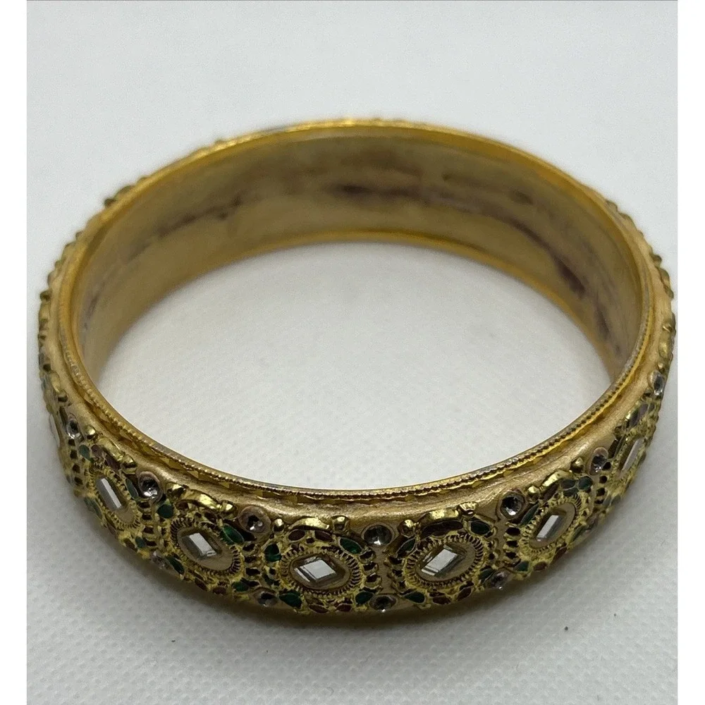 Vintage Indian Kundan Style‎ Gold Tone Bangle Bracelet Jewelry Mirror Inlay 8